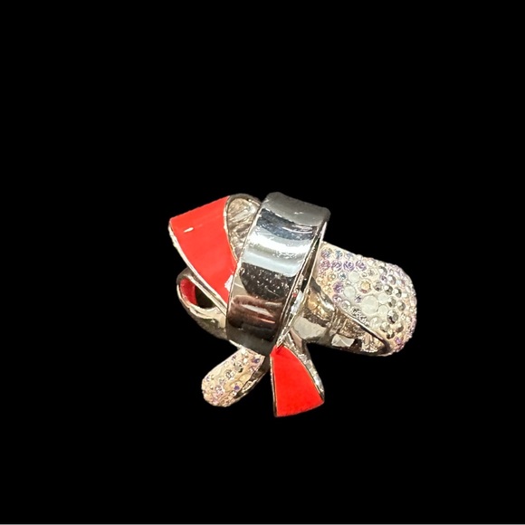 Swarovski red white bow ribbon statement silver ring 52 6 - Picture 3 of 11